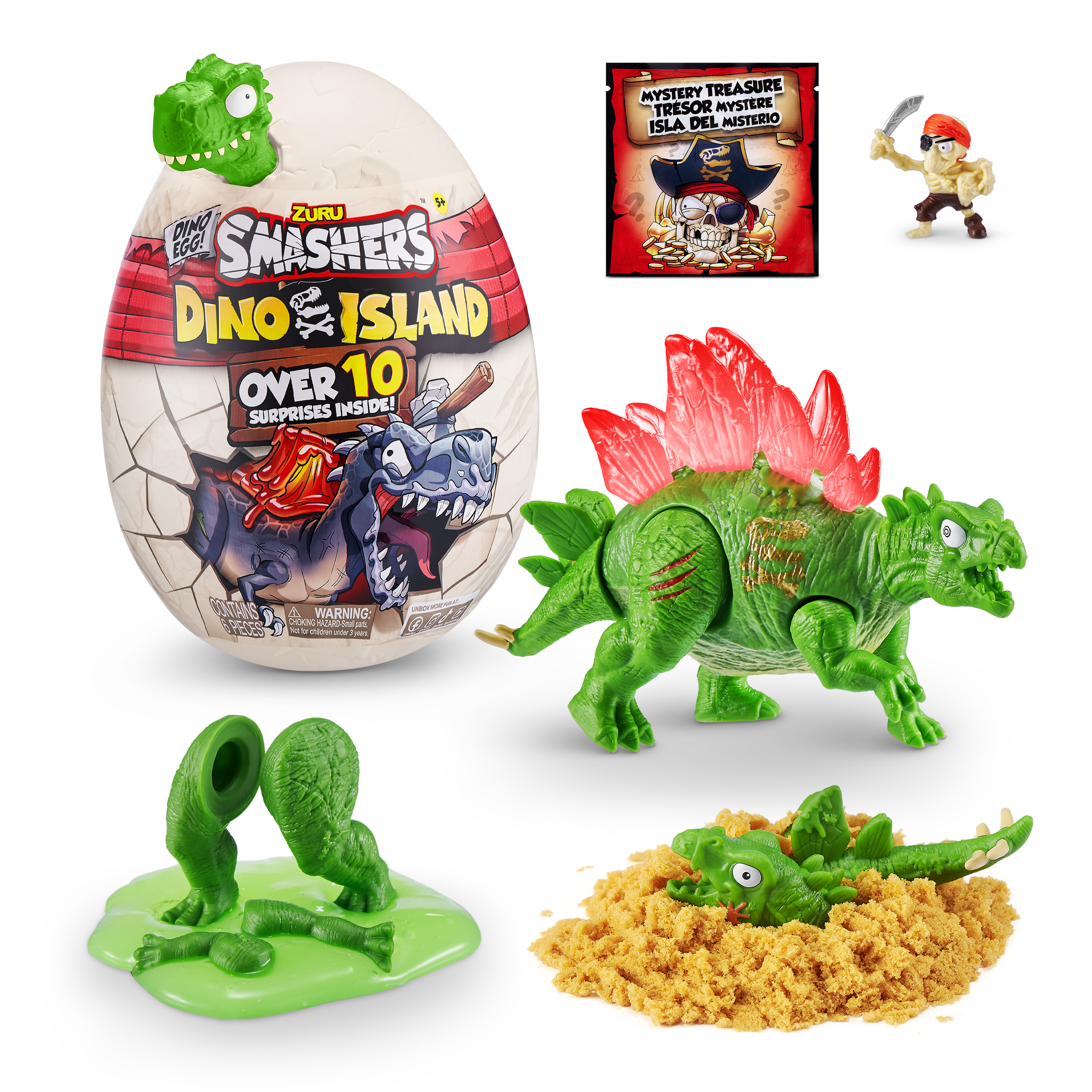 Игровой набор  Smashers Dino Island сюрприз в яйце малое яйцо, 10 сюрпризов Динозавр зеленый— магазин-салютов.рус